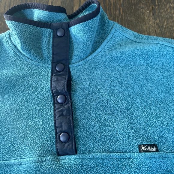 Woolrich Fleece Pull Over Sweater Turtle Neck Buttons Women’s XL Blue - Picture 2 of 10